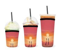 YHNNH Lot de 3 manchons pour tasse à café, couple regardant le lever du soleil, réutilisables, durables, lavables en néoprène, pour boissons glacées et chaudes