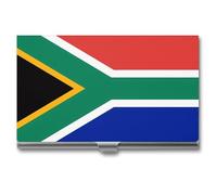 YHNNH Porte-cartes de visite fin en alliage d'aluminium avec motif drapeau de l'Afrique du Sud pour homme et femme, accessoires de bureau avec boucle de verrouillage