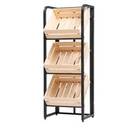 YHNNH, Présentoir à 3 paniers for Fruits et légumes, Support réglable for Organisation de collations, Pommes de Terre, oignons, supermarché/dépanneur/Cuisine/Chambre/dortoir(Wood Color)