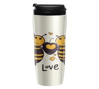 YHNNH Tasse de voyage en plastique avec couvercles étanches, abeille Love Honeysprinted 350 ml, tasses à café réutilisables à double paroi pour boissons chaudes et froides