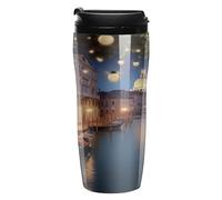 YHNNH Tasse de voyage en plastique avec couvercles étanches, belle Venise la nuit imprimée 350 ml à double paroi, tasses à café réutilisables pour boissons chaudes et froides