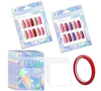 YHNTGB Lot de 100 boîtes à ongles vides à presser pour les ongles comprenant 100 sacs holographiques et 100 cartes blanches avec ruban adhésif transparent pour ongles