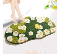 Yhoelata Tapis de bain à motif floral en mousse - Tapis de toilette mignon - Motif de plantes - Tapis de bain à fleurs d'été - Vert - Tapis esthétique à poils longs - Doux et absorbant - Antidérapant