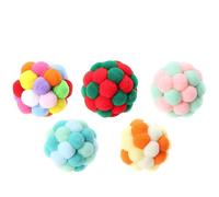 YHomU Lot de 5 boules à pompons en peluche, douces et résistantes aux morsures, balles interactives pour chatons