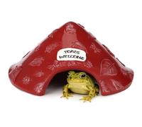 YHomU Maison de crapaud en résine pour jardin extérieur, cachette marron pour reptile, cachette d'aquarium avec verdure décorative et panneau de bienvenue pour crapauds et tortues
