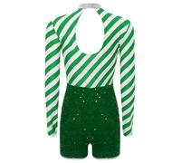 Yhong Bâton De Bonbon En Peluche Pour Femme Justaucorps De Gymnastique Rythmique Maillot Cirque Costume Lutin Clown Fête Noël Cosplay Vert 3XL