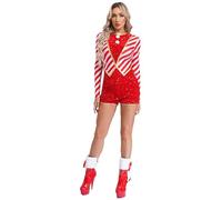 Yhong Bâton De Bonbon En Peluche Pour Femme Justaucorps De Gymnastique Rythmique Maillot Cirque Costume Lutin Clown Fête Noël Cosplay Rouge S