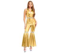Yhong Brillant Métallique Body De Discothèque Pour Femme Justaucorps De Jazz Costume Fête Des Années Costume Fête Carnaval Or XXL