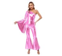 Yhong Brillant Solo De Danse Gymnastique Pour Femme Justaucorps Jazz Métallisé Manches Longues Tenues De Danse Hippies Discothèque Rose L