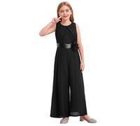 Yhong Combinaison de Fête Sans Manches pour Filles Barboteuse de Fête d'anniversaire Salopette de Communion Cocktail Combishort 7-16 Ans Noir 9-10 ans