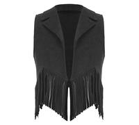 Yhong Costume De Cow-boy Occidental Pour Filles Veste Sans Manches Front Ouvrir Rétro Ancien Costume Faire La Fête Halloween Carnaval Noir 5-6 ans