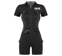 Yhong Costume de Flic Officier de Police femmes Uniformes Tenues Barboteuse Une Pièce Costume de Cosplay d'Halloween Noir 4XL