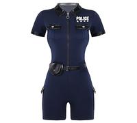 Yhong Costume de Flic Officier de Police femmes Uniformes Tenues Barboteuse Une Pièce Costume de Cosplay d'Halloween Bleu marine S