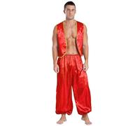 Yhong Costume De Prince Arabe Pour Homme Déguisement Gilet Pantalon Taille Élastique Tenue De Roi Latino Costume Fête Halloween Rouge S