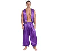 Yhong Costume De Prince Arabe Pour Homme Déguisement Gilet Pantalon Taille Élastique Tenue De Roi Latino Costume Fête Halloween Violet XXL