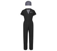 Yhong Costume De Prisonnier Pour Halloween Enfants Combinaison De Prisonnier À Rayures Tenue Détenu Vêtements Prison Costumes Cosplay Noir 15-16 ans