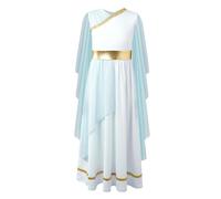 Yhong Costume de Toge Grecque Antique pour Enfants Filles Robe Romaine Cosplay Performance de Fête de Carnaval Bleu clair 11-12 ans
