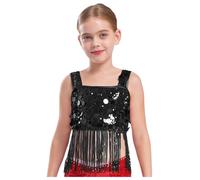 Yhong Débardeur sans Manches à Franges à Paillettes pour Filles pour Enfants Chemise à Bretelles Camisole Scintillante Haut Court de Danse Brillant Noir 11-12 Ans