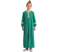 Yhong Enfants Filles Caftan Musulman à Manches Longues Robe Maxi de Danse de Louange Pleine Longueur Robe Maxi Abaya du Moyen-Orient 5-16ans Vert 9-10 Ans