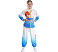 Yhong Enfants Garçons Filles Kung Fu Hauts et Pantalons de Jogging Ceinture Ensemble Arts Martiaux Performances Costume Vêtements de Tai Chi Bleu 11-12 ans