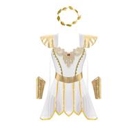Yhong Femmes Halloween Grec Ancien Costume de Cosplay Romain Justaucorps Cape Robe et Couronne Couronne de Feuilles Blanc M
