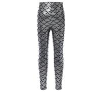 Yhong Leggings Sirène Métallisés Brillants pour Enfants Collants Pantalons de Danse de Yoga pour Filles en Écailles de Poisson Pantalons de Bain Argent 11-12 Ans