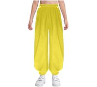 Yhong Pantalons Duniforme De Kung Fu pour Enfants Pantalons De Satin À Ceinture Élastique Et Jambes Larges Costume De Danse Arabe Indienne Jaune 11-12 Ans