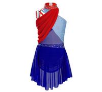 Yhong Robe De Danse sans Manches pour Filles Justaucorps De Ballet avec Jupe Irrégulière Vêtements De Danse De Performance Bleu 13-14 Ans