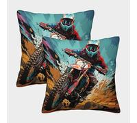 YHOPJKFRA Moto Cross Housse De Coussin Imprimé DécoRatif DécoRation avec coloré Motifs Imprimés Souple pour Jardin Ferme Décor D'extérieur Chaise Lot De 2 40x40cm