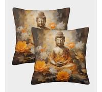 YHOPJKFRA Statues de Bouddha Housses Coussin Imprimé DécoRatif DécoRation Couleur Orange avec Motifs Imprimés Souple pour Canapé Sofa Lit Maison Extérieur 2 Pack 50x50cm