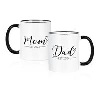 YHRJWN Mugs Mom & Dad - Est 2024, annonce de grossesse et cadeaux pour premiers parents, 325 ml (poignée noire)