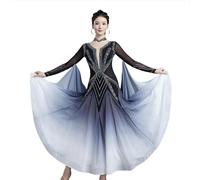Yhsgscr Robe De Danse Salon À Strass Dégradé Manches Longues Grande Jupe Évasée Costume Professionnel De Compétition Valse Tango pour Femme