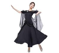 Yhsgscr Robe De Danse Standard Nationale De Salon Féminine Tenue De Danse Valse Fox Trot Taille Froncée Cintrée Jupe Ample À Grand Volant Ajustée