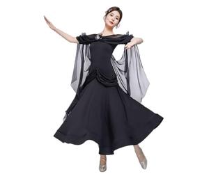 Yhsgscr Robe De Danse Standard Nationale De Salon Féminine Tenue De Danse Valse Fox Trot Taille Froncée Cintrée Jupe Ample À Grand Volant Ajustée
