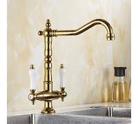 YHSGY Robinet De Cuisine En Laiton Doré Mélangeur D'Eau De Cuisine Double Poignée Mitigeur De Cuisine 360 Degrés Rotae Robinet D'Évier De Cuisine