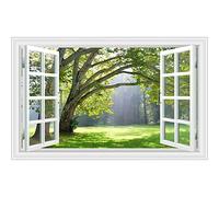 YHSGY Tableau de Paysage - Impression de Fausse Fenêtre sur toile - Art Tableaux Décoration Murale 3D fenêtre Vue - Paysage d'été avec pelouse et soleil 80x50cm(32"x20") sans cadre