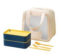 Yhsioaklo Boîte japonaise - Boîte à déjeuner carrée empilable à 2 couches, boîte à fruits portable à faible teneur en matières grasses avec séparateur, passe au micro-ondes, anti-fuite pour la maison