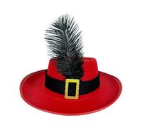 Yhsioaklo Chapeau de mousquetaire en feutre noir, accessoire de déguisement historique | chapeau Fedoras pour adulte | chapeau à large bord décoratif en plumes | Coiffe fantaisie respirante