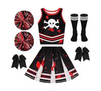 Yhsioaklo Costume de Cheerleader | Robe Ensanglantée pour Halloween Cosplay | Tenue Déguisement Halloween Fille pour Spectacle Concert Événements Scolaires Fête Costume de Groupe