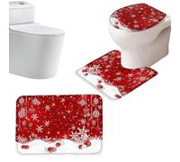Yhsioaklo Ensemble de décoration de toilettes de Noël | Accessoires de scène de vacances d'hiver | Tapis de sol de dessin animé | Décoration de salle de bain de Noël pour festival, hôtel, auberge
