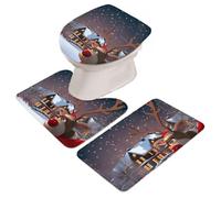 Yhsioaklo Ensemble de décoration de toilettes de Noël | Accessoires de scène de vacances d'hiver | Tapis de sol de dessin animé | Décoration de salle de bain de Noël pour festival, hôtel, auberge