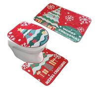 Yhsioaklo Ensemble de décoration de toilettes de Noël | Accessoires de scène de vacances d'hiver | Tapis de sol de dessin animé | Décoration de salle de bain de Noël pour festival, hôtel, auberge