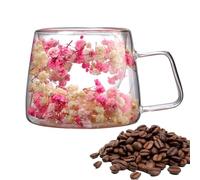 Yhsioaklo Flowers Inside Tasse à café en verre | Tasse à café en forme de sèche de 200 ml, tasses avec isolation à double paroi avec poignée pour thé, latte, jus