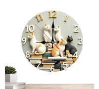 Yhsioaklo Horloge en forme de chat - 30 cm - Silencieuse - Sans tic-tac - Horloge analogique ronde en bois - Pour salon, chambre à coucher, salle de coration de ferme