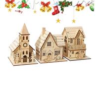 Yhsioaklo Maison en bois à DEL - Décoration lumineuse de cabine | Lot de 3 maisons créatives en bois avec lumières LED | Décoration de vacances amusante pour ferme, étagères, table, salon