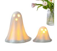 Yhsioaklo Veilleuse fantôme d'Halloween, veilleuse fantôme, décoration de lumières fantomatiques de 2 pièces, veilleuse fantôme en céramique alimentée par batterie Décorations fantomatiques pour