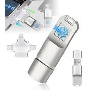 YhsPkh Clé USB 16 Go/32 Go/64 Go/128 Go/256 Go avec Déverrouillage par Empreinte Digitale - Identification Précise, Stockage Chiffré Android/Pc, Compatibilité Multi-interfaces Silver-128GB