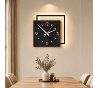 YHTCSXMD Art Mural LED Horloge 3D Décoration Murale Moderne | Panneau en grès 3D avec lumière LED, horloge quartz et texture géométrique pour décoration moderne. Salon, chambre, couloir