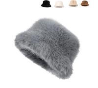 YHTRFDMSG Chapeau cloche en fausse fourrure pour femme, chapeau d'hiver chaud en peluche duveteuse tendance pour femme, chapeau épais coupe-vent pour femme, gris, Taille unique