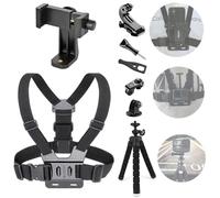 YHTSPORT Harnais de Support de Poitrine pour Téléphone Portable Sangle de Fixation pour Téléphone Portable et pour Caméra d'action de Gopro Sangles Réglables + Trépied Portable (Version Améliorée)